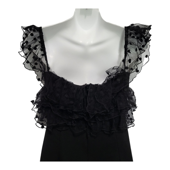 Forever 21 Little Black Mini Dress Size Medium Ruffle Mesh Fancy Gothic Wedding - Picture 5 of 7